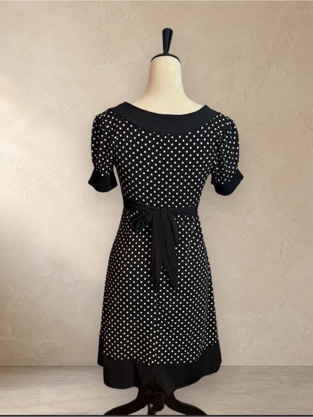 My Michelle Black White Polka Dot Dress S Bow Back Retro Coquette Fit & Flare - Picture 5 of 6